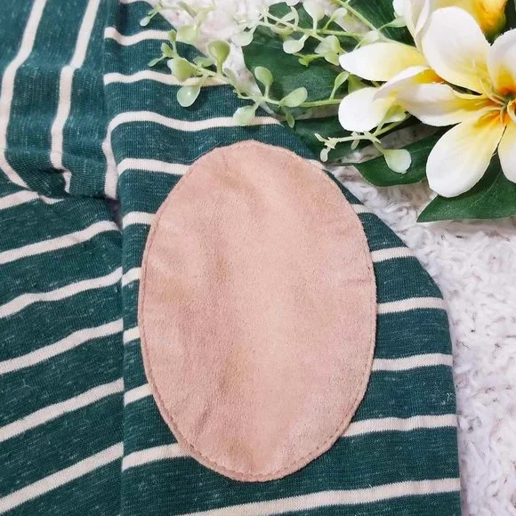 Umgee Brand Top Hunter Green & Cream Stripes Tan Faux Suede Accents Size Small - Picture 9 of 12